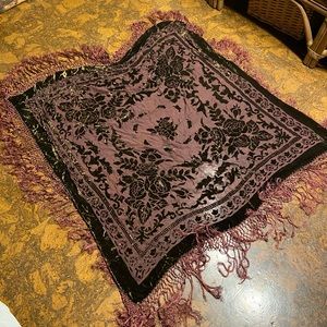 Velvet & silk scarf - embossed roses - dark maroon